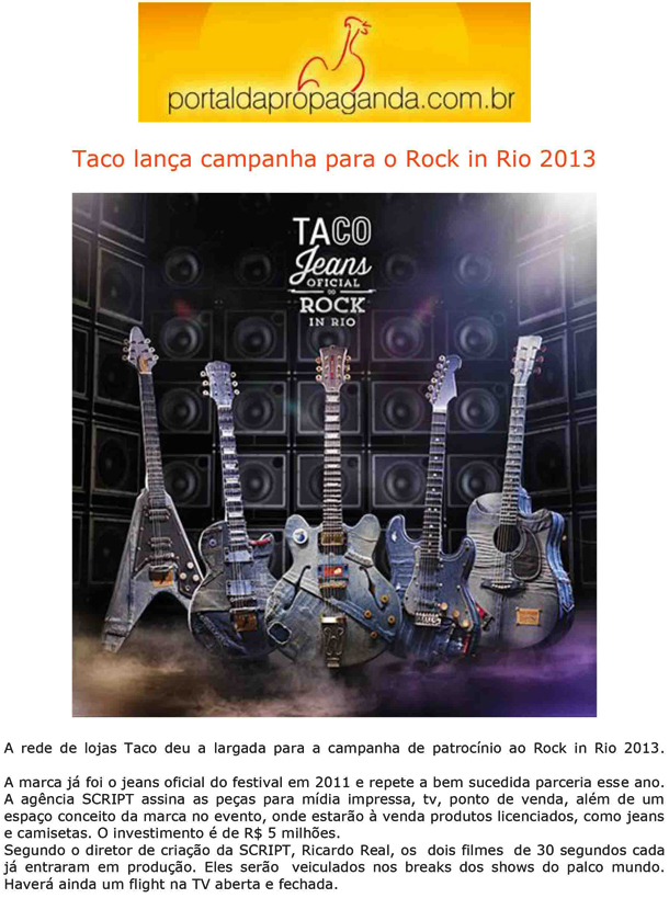 TACO lança campanha para o Rock in Rio 2013